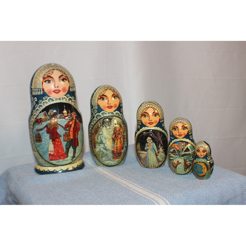 Russian Winter Folklore Matryoshka Nesting Dolls, 5-Piece Hand-Painted Set, 7"